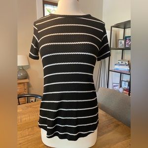 Anthropologie Everleigh Black White Stripe Waffle Knit Long T-shirt Tee Top XS S